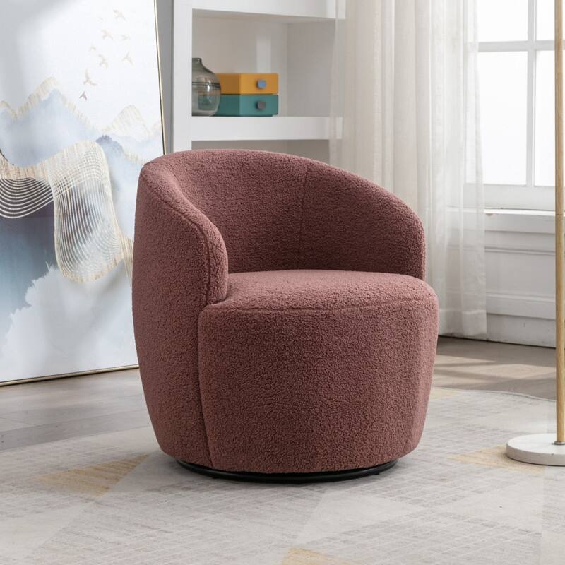 Swivel Barrel Chair,Teddy Fabric Upholstered Modern Round Accent Arm Chairs
