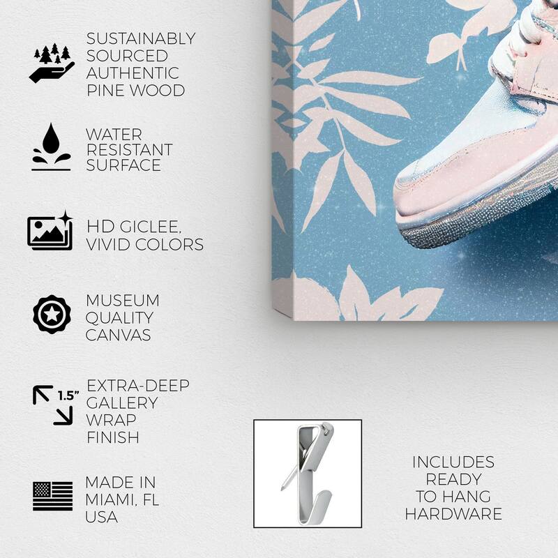 Wynwood Studio Fashion and Glam Porcelain Sneaker Blue and Light Pink Modern & Contemporary Wall Art Canvas Print