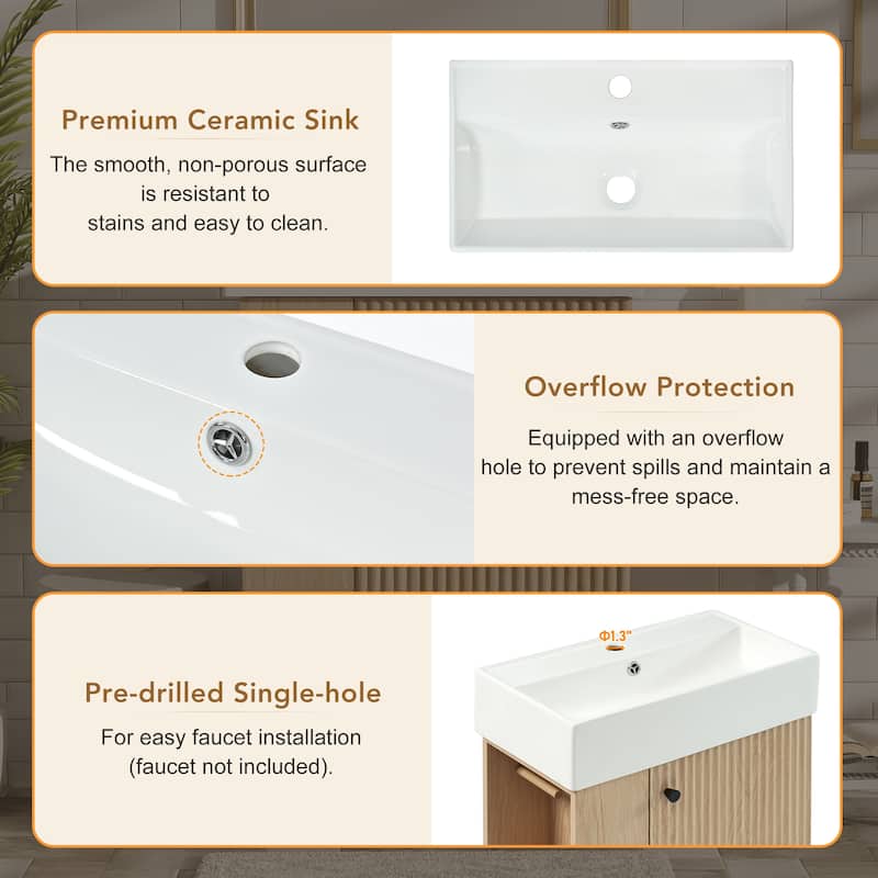 21.6" Bathroom Vanity with Ceramic Sink, Freestanding Modern Cabinet with Storage and Soft-Close Doors