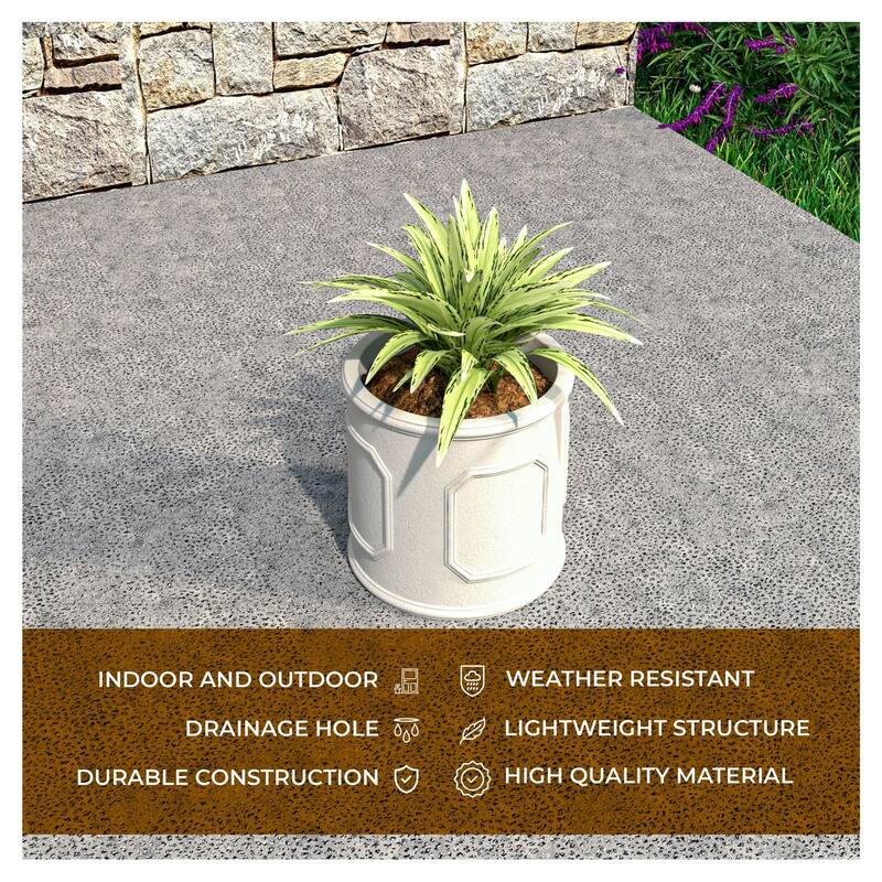 Meadow Classic Round Fiberstone and MGO Clay Planter with Drainage for Indoor Outdoor Home Office Yard Patio Fully Assembled