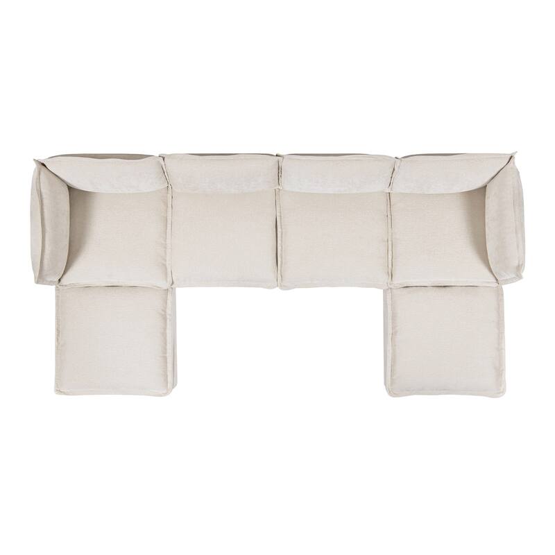 Sadie 124" Modular U-Shaped Sectional Sofa-in-a-Box with Storage, Sandstone Light Beige Chenille