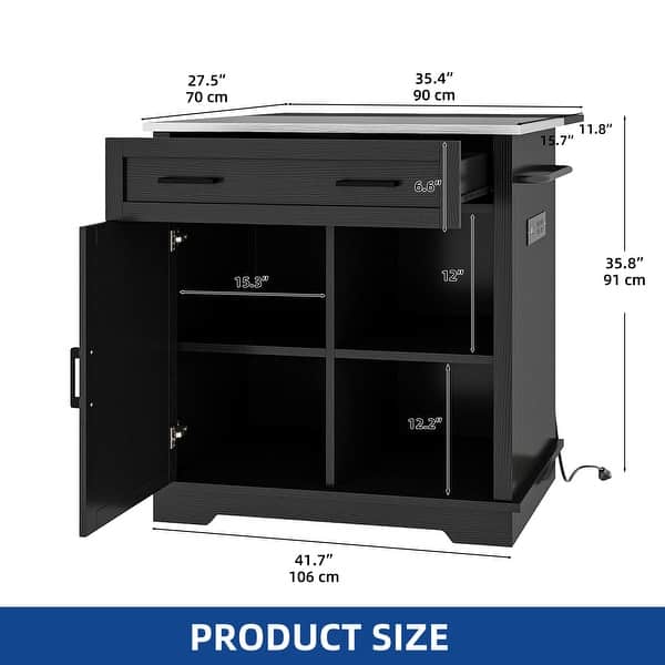 Moasis 42" Kitchen Island on Wheels with Stainless Steel Top & Drop Leaf