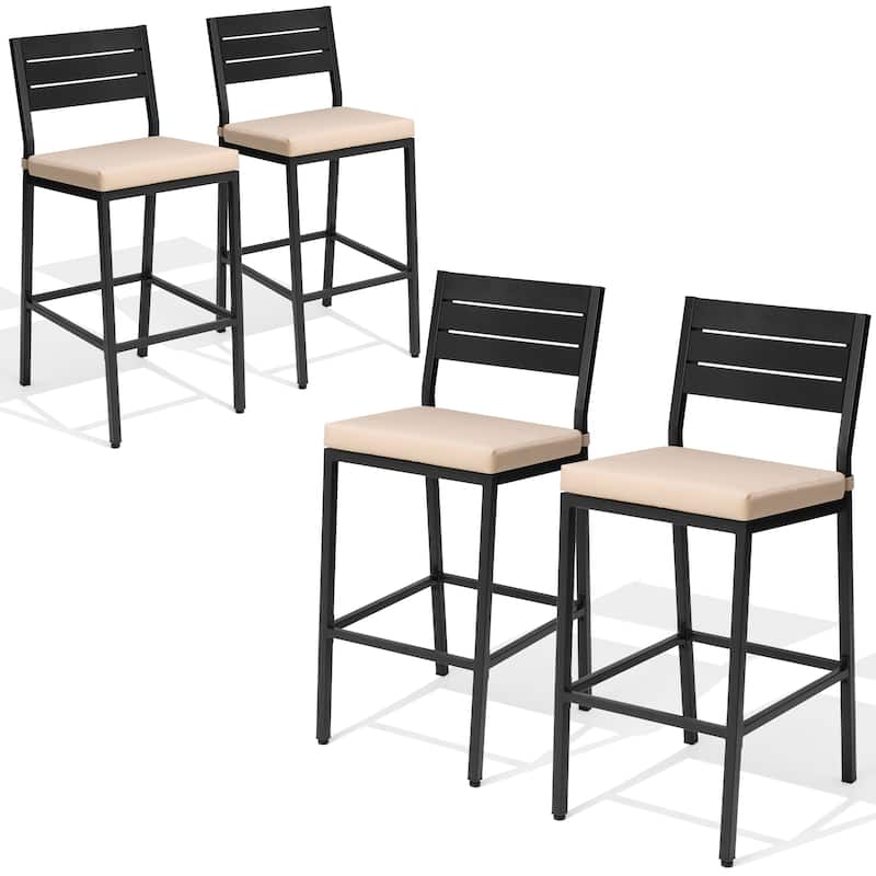 VredHom Outdoor Patio Barstools with Cushion - D 20.5 in. x W 17.3 in. x H 40.2 in. - Beige-4PC
