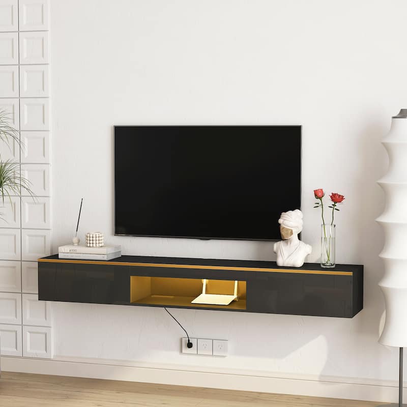 Floating TV Stand Wall Mounted with 16 Color LEDs,69" Modern TV Stand, Floating TV Cabinet Entertainment Center