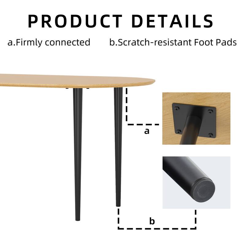67"L×33.5"W Oval Wood Dining Table Kitchen Table with 4 Metal Legs