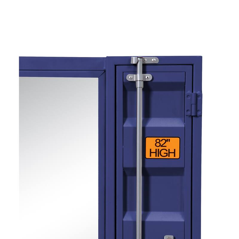 Industrial Style Metal Vanity Mirror with Recessed Door Front, Blue