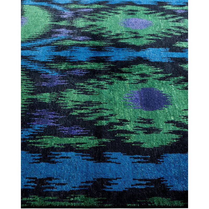 Overton Hand Knotted Wool Contemporary Ikat Black Area Rug - 6' x 9'
