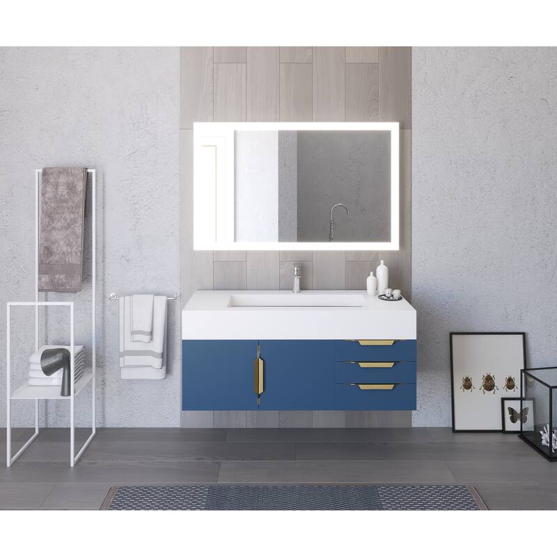 Nile 48" Wall Mounted Bathroom Vanity Set w/ White Top