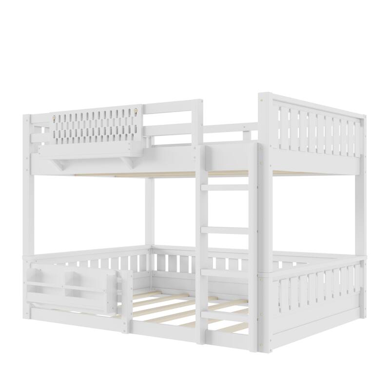 Wooden Bunk Bed of 3 Kinds Size with Pegboard, Bookshelf and Guardrails, Detachable Bunk Bed Convertible 2 Platform Beds