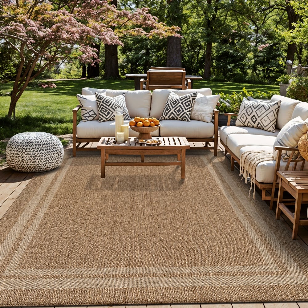 World Rug Gallery Border Indoor/Outdoor Flat Woven Area Rug