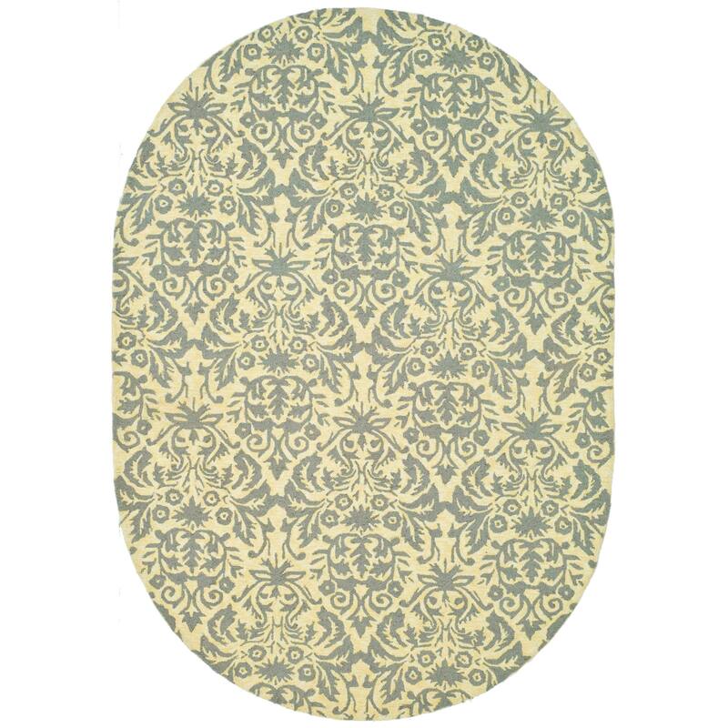SAFAVIEH Handmade Chelsea Duschka French Country Wool Rug - 4'6" x 6'6" Oval - Beige Yellow/Grey