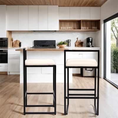 Modern Leather Upholstered Bar Stools with Metal Frame (Set of 2)