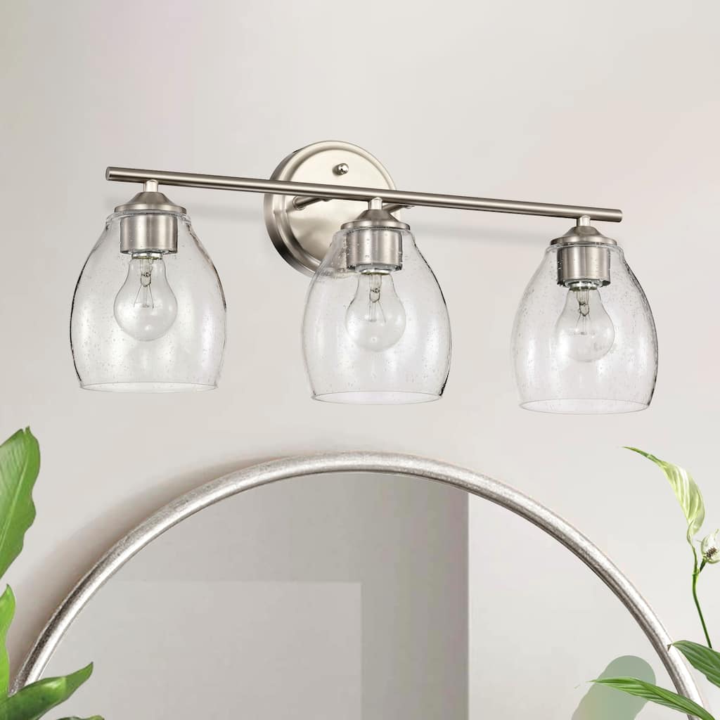 Brushed Nickel 3-Light/4-Light Vanity Light with Bell-shaped Seedy Glass Shades