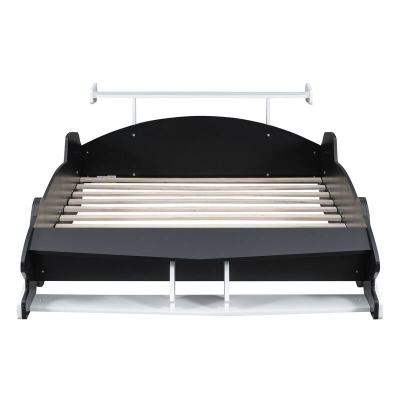 Full Size Wooden Race Car-Shaped Bed Frame with Guardrail
