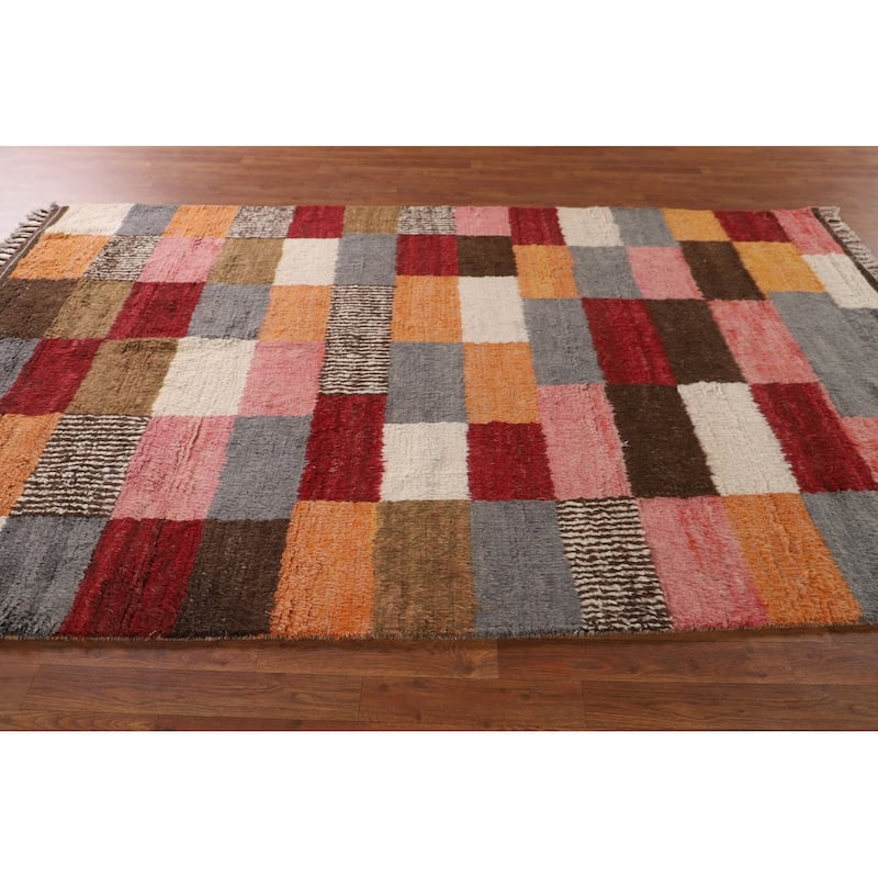 Checkered Moroccan Oriental Area Rug Handmade Geometric Wool Carpet - 5'10" x 9'7"