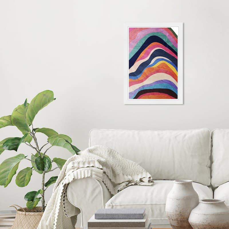 Wynwood Studio Colored Wave Framed Retro Colorful Abstract Prints