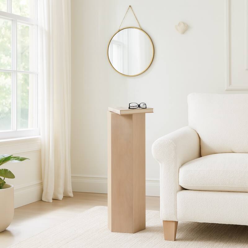 Elegant Natural Wood Accent Side Table with Geometric Design - 36", Tan