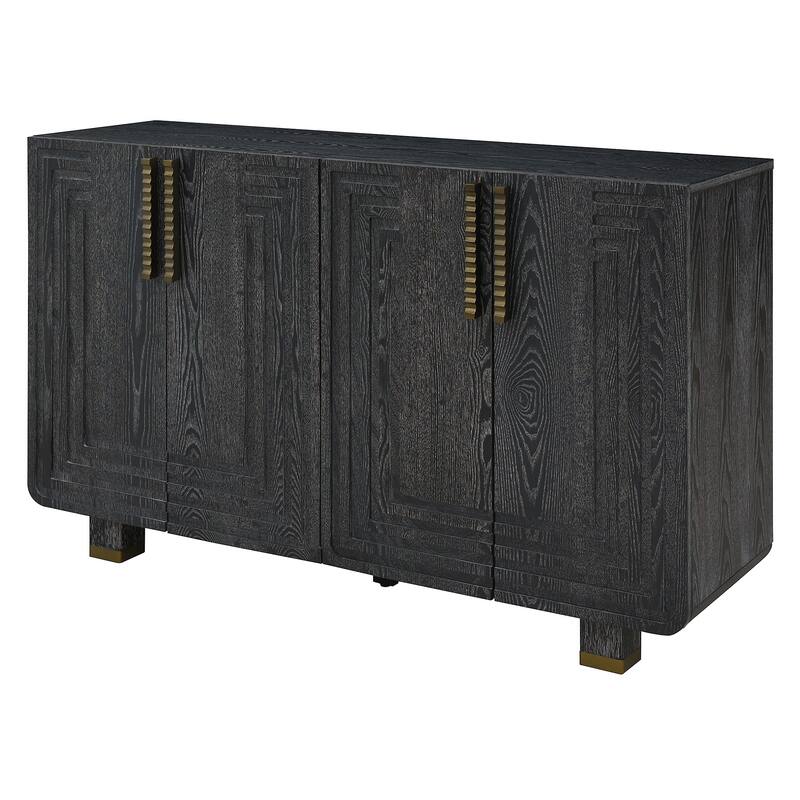 4 Doors Fluted Sideboard Buffet Cabinet, Large Wood Storage Cabinet, Accent Cabinet with Adjustable Shelves & Support Legs