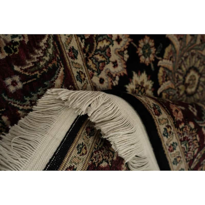 Hand Knotted Oriental 100% Wool Carpet Traditional Floral Black Agra Area Rug - 6' 1'' X 3' 10''