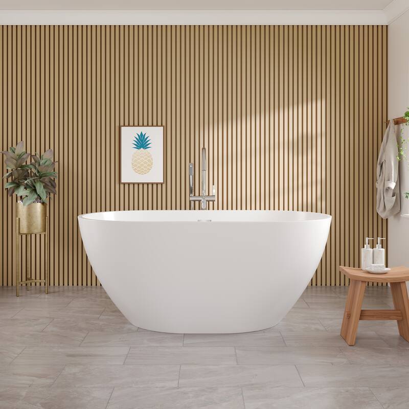 Eviva Opal Glossy White Acrylic Oval Freestanding Bathtub - 55"