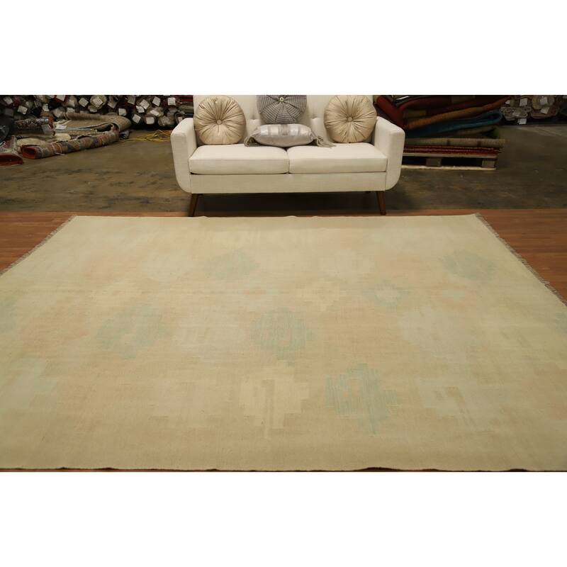 Hand Woven Oriental 100% Wool Carpet Southwestern Tribal Multi-Colored Kilim Area Rug - 9' 9'' X 8' 3''