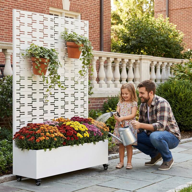Metal Planter Box with Trellis Privacy Screen Planter Box with Lockable Wheels