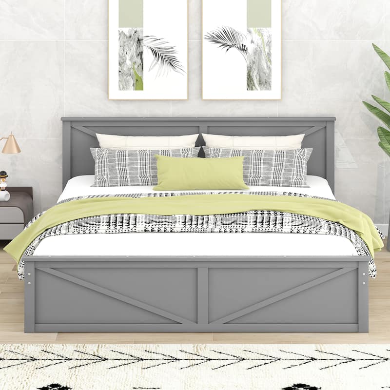 Wooden Platform Bed with Four Storage Drawers and Support Legs