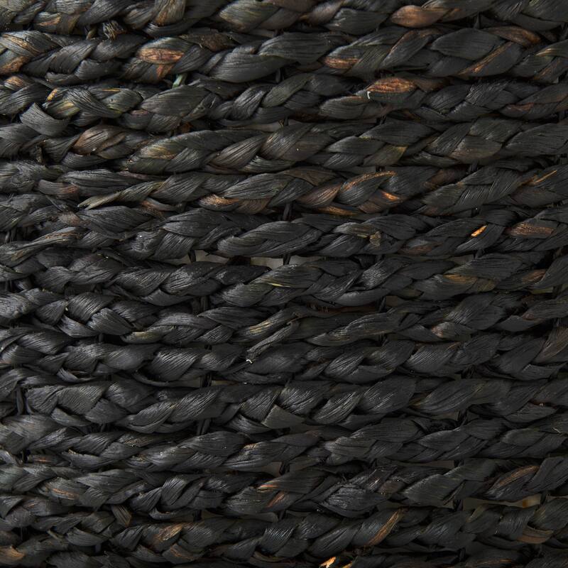 Mercana "Dina" Black Cornhusk & Water Hyacinth Round Square Pouf
