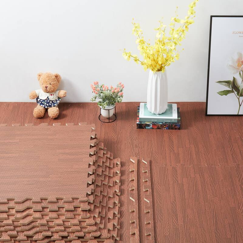 12 Tiles Interlocking Foam Floor Mats Wood Grain