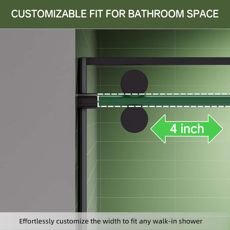 Ultra-Narrow Frame Single Sliding Shower Door 60x72, 8mm Easy-Clean Glass, Matte Black, 304 Stainless, Reversible
