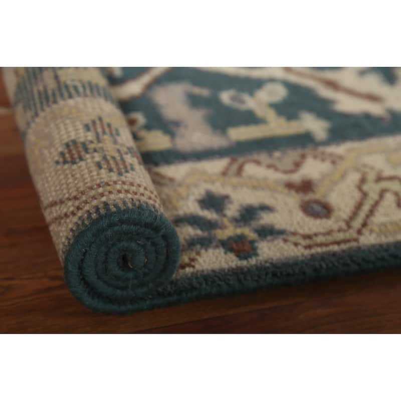 Teal Oushak Indian Runner Rug Hand-Knotted Wool Carpet - 2'7"x 9'11"