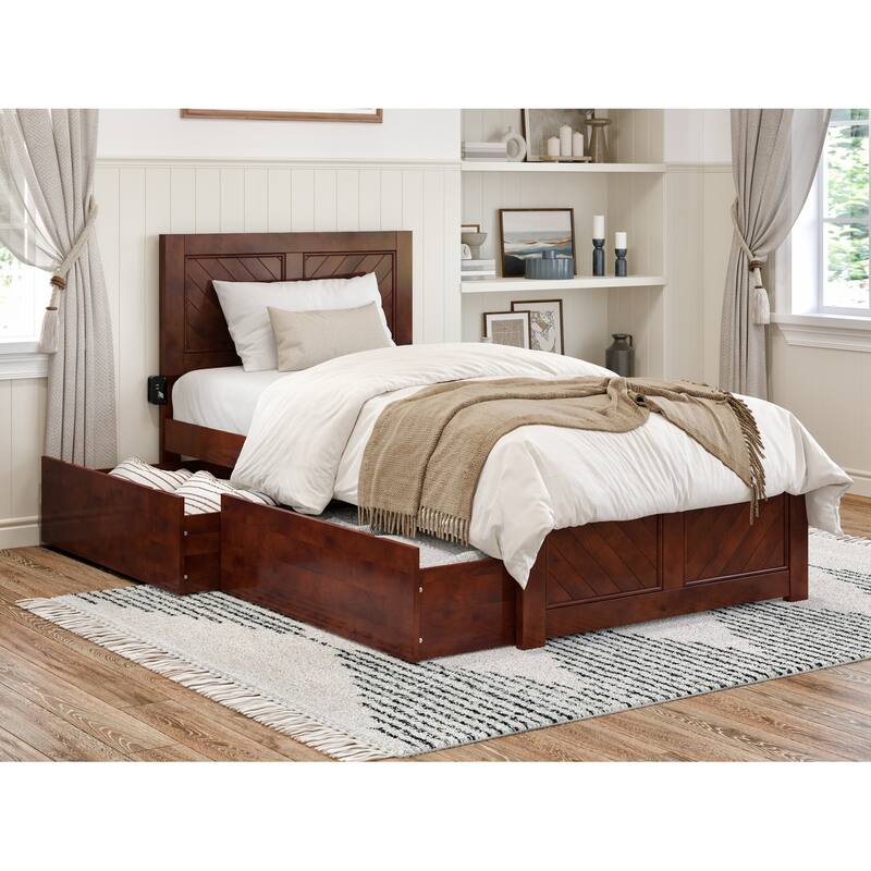 Canyon Platform Bed with Matching Footboard & Storage Drawers - Walnut - Twin XL