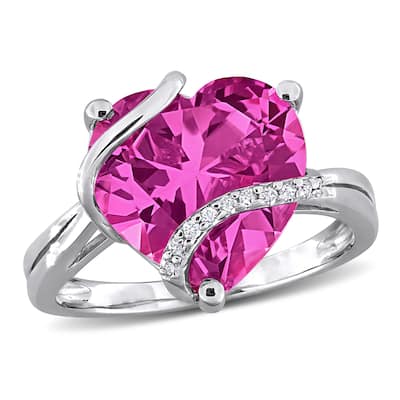 Miadora 7 1/4ct TGW Created Pink Sapphire and Diamond Accent Heart Wrapped Ring in Sterling Silver