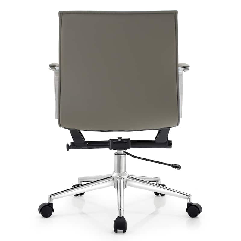 Modern Office Desk Chair | Upholstered PU Leather Ribbed Mid Back with Metal Frame | Adjustable Height, Tilt Lock