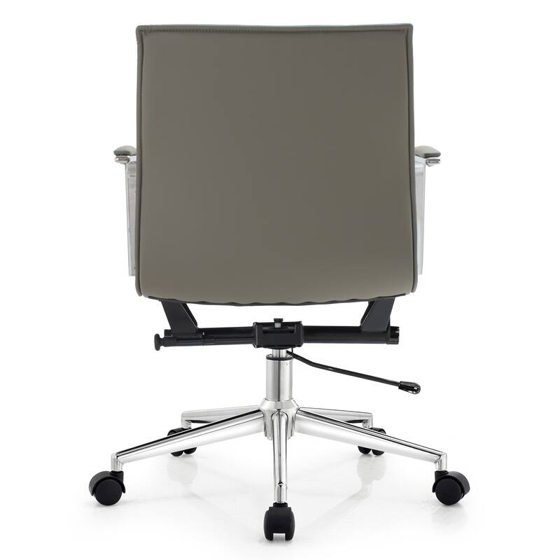 Set of 2 Modern Office Chairs | Upholstered PU Leather Ribbed Mid Back with Metal Frame | Adjustable Height, Tilt Lock