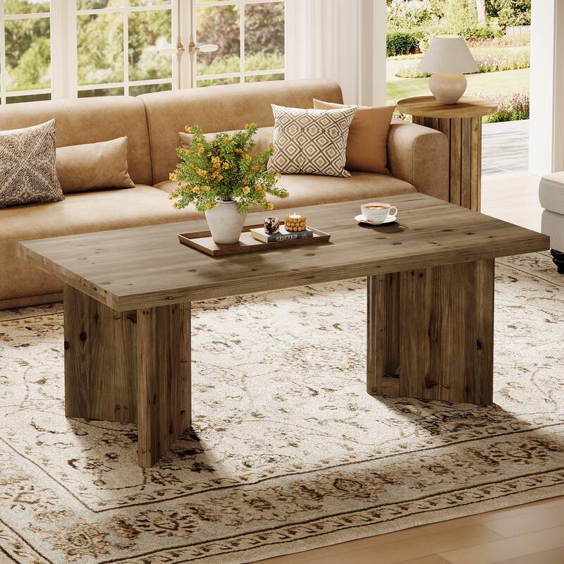 47-Inch Rustic Wood Coffee Table, Farmhouse Rectangle Center Table
