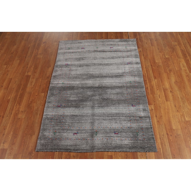 Hand Knotted Oriental 100% Wool Carpet Tribal Tribal Greys & Charcoal Gabbeh Area Rug - 5' 10'' X 4' 0''