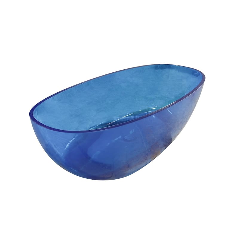 65 in.W Solid Surface Freestanding Flatbottom Soaking Bathtub in Blue - 65.2" x 29.7"