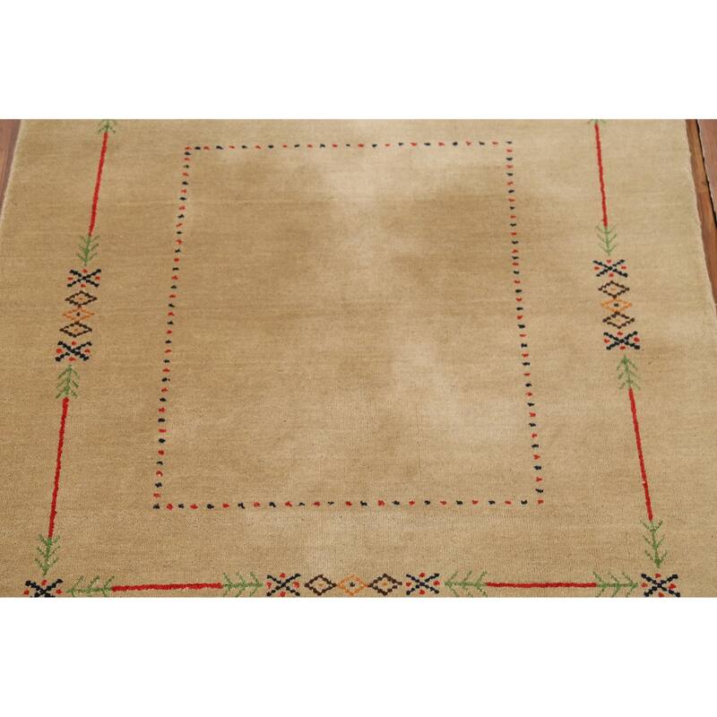 Striped Gabbeh Indian Accent Rug Handmade Wool Carpet - 4'0"x 5'9"