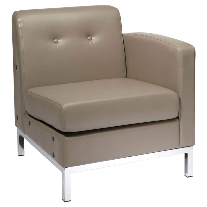 Wall St. Faux Leather and Chrome Right-arm Chair - Grey
