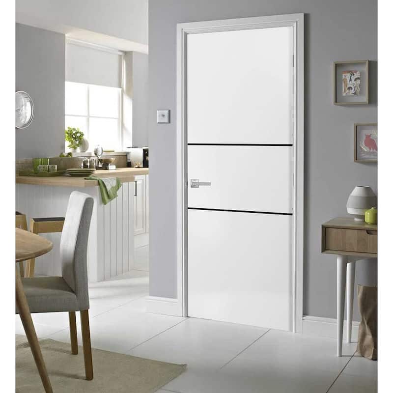 Solid French Door 18 x 80 Planum 0014 White Silk with| Bathroom