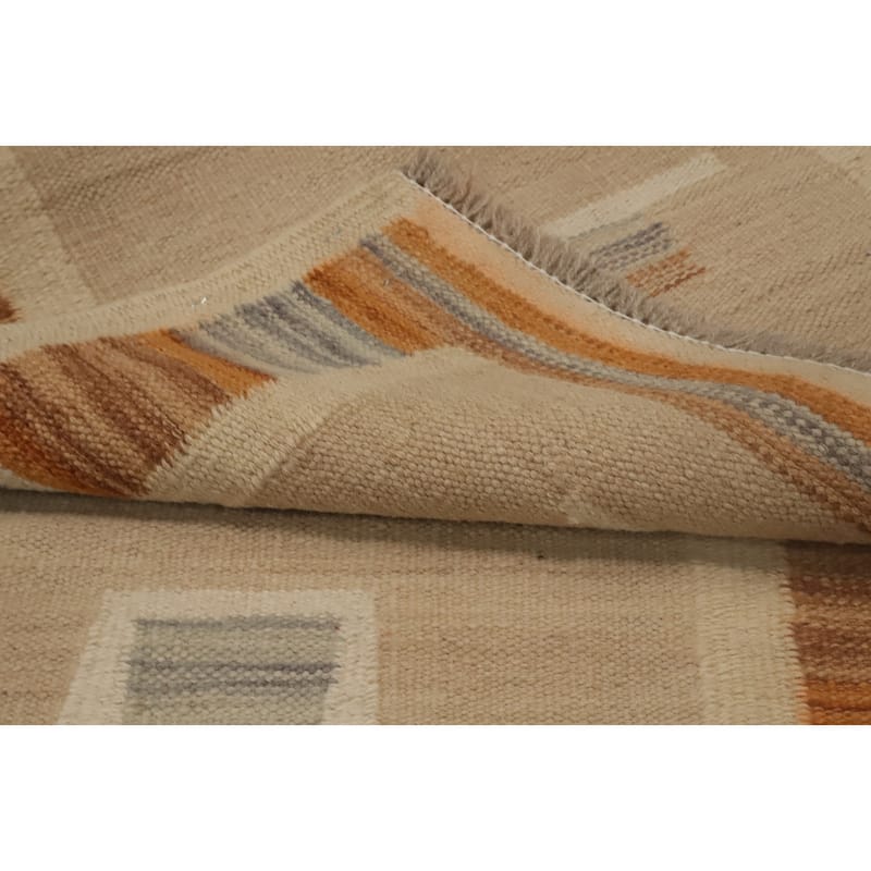 Hand Woven Oriental 100% Wool Carpet Southwestern Tribal Beige & Ivories Kilim Runner Rug - 8' 0'' X 2' 0''