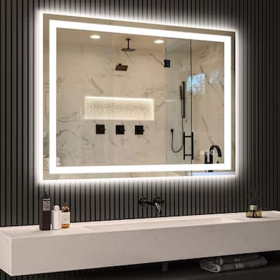 LED Bathroom Mirror with Lights 48x32, Lighted Vanity Mirror Wall Mounted with Front and Backlit - White