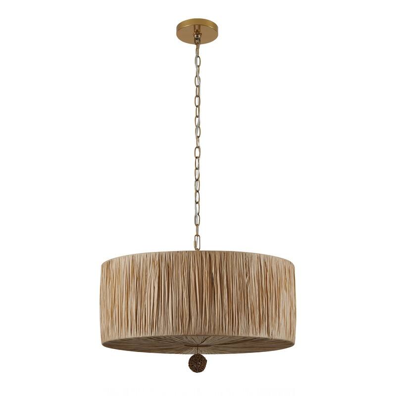 KAWOTI 5-Light Paper Woven Drum-Shape Chandelier - W24.25" x H16.25"(MaxH81.5")