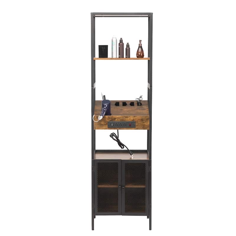 Hair Salon Storage Cabinet with Shelves and Hair Dryer Holders - N/A