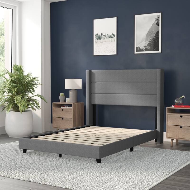 Upholstered Platform Bed with Wingback Headboard