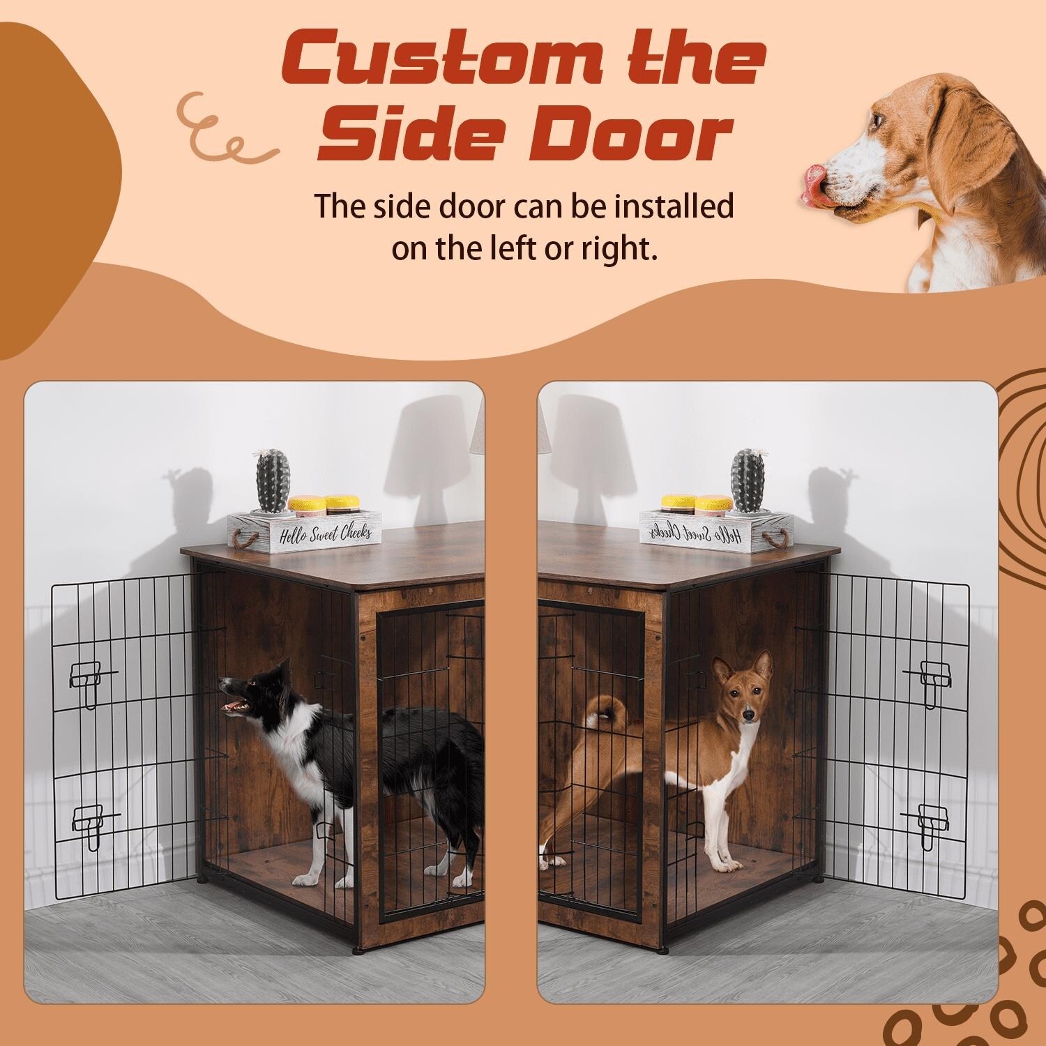 EROMMY Solid Wood Dog Crate Furniture Dog Kennel TV Cabinet with Sliding Door Stylish Dog House Indoor Wooden Dog Cage White