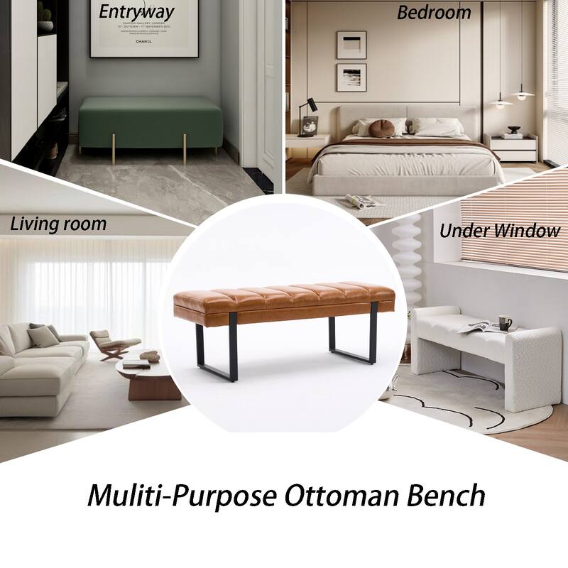 Upholstered Bedroom Bench Tufted Entryway Bench Modern End of Bed Bench Dining Bench with Gold/Black Metal Legs for Window