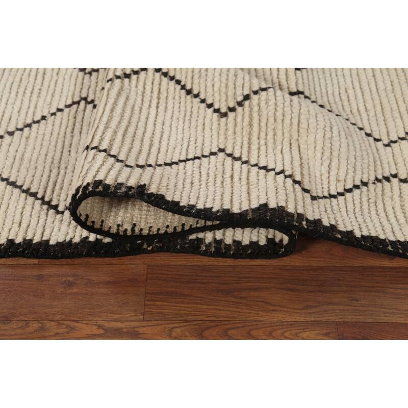 All-Over Geometric Ivory Moroccan Area Rug Handmade Wool Carpet - 6'2"x 9'3"