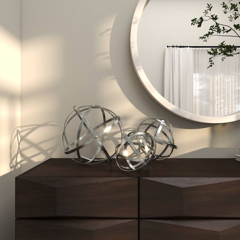 Metal Geometric Sculpture - Set of 3 Silver - Roche River Decor